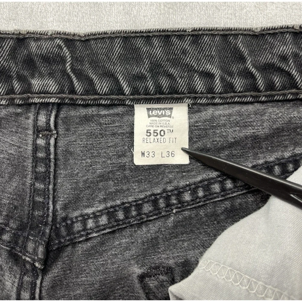 VTG Levis 550 Jean Men 33x36 Faded Black Relaxed Fit made in USA Workwear